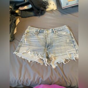 Agolde The Parker Frayed Hem Light Blue Jean Shorts